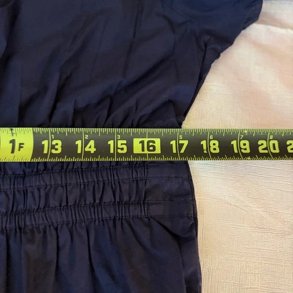 Quince 100% Organic Cotton Poplin Tiered Maxi Dress Women's L Navy Smocked Boho - Picture 13 of 14